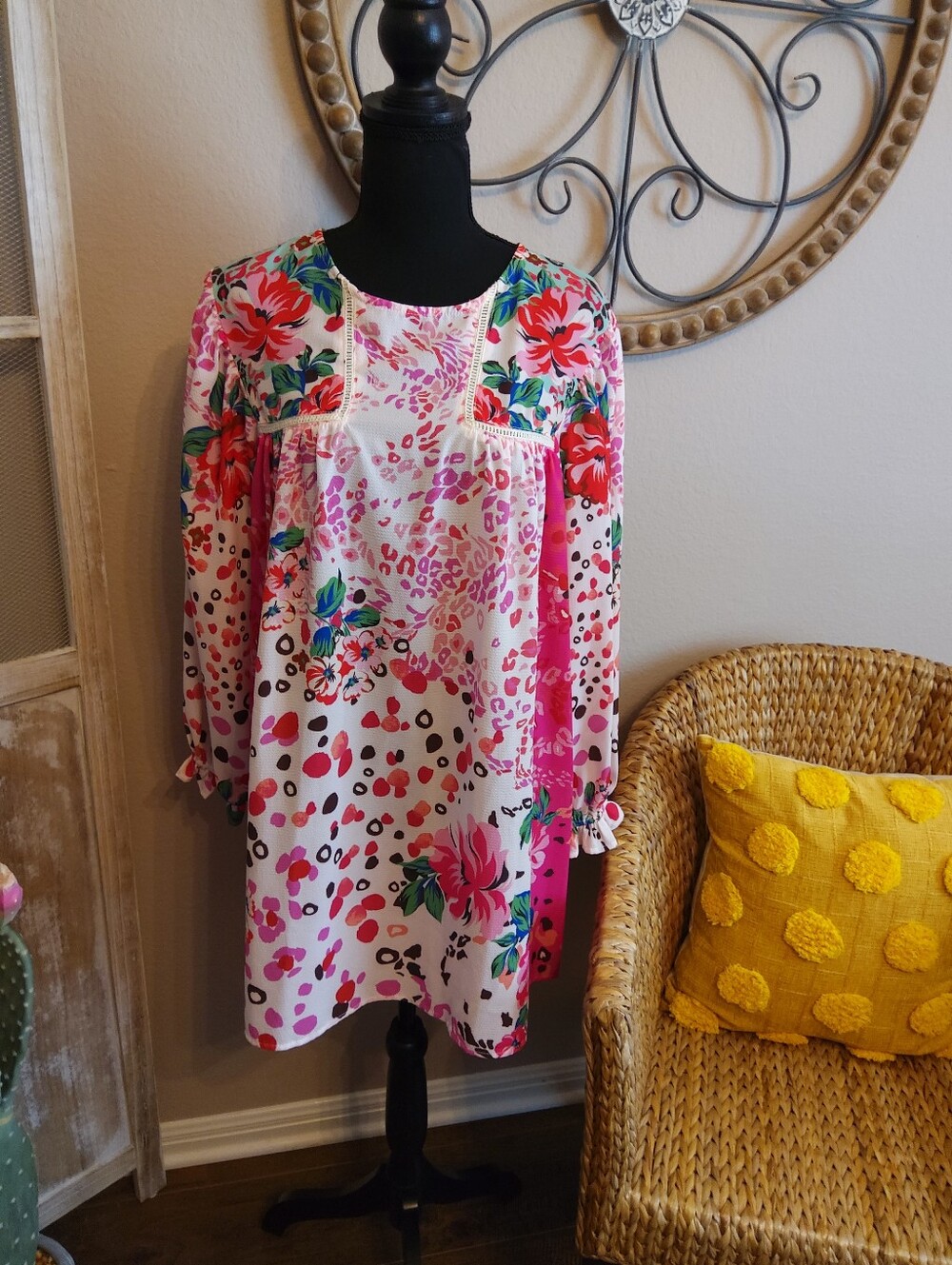 Umgee Pink Floral Multi Long Sleeve Tunic Dress